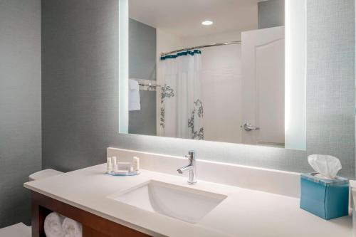 a bathroom with a sink and a large mirror at Residence Inn by Marriott Wheeling/St. Clairsville in Saint Clairsville