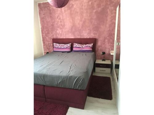 una camera con letto viola e parete rosa di Winterberg Comfortable holiday residence a Winterberg