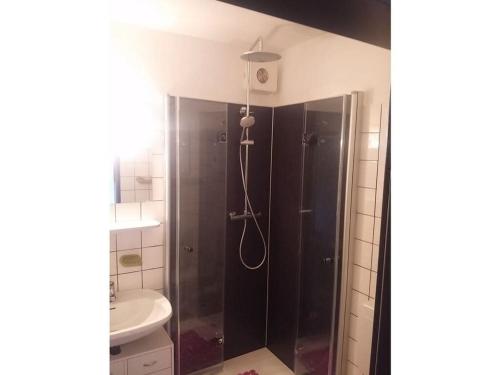 e bagno con doccia, servizi igienici e lavandino. di Winterberg Comfortable holiday residence a Winterberg