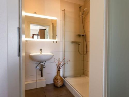 a bathroom with a sink and a shower at Spring Comfortable holiday residence in Ostseebad Karlshagen