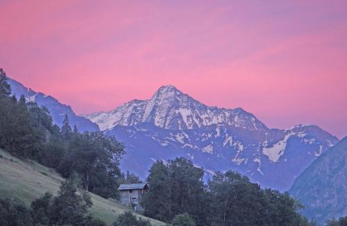 a house on a hill with a mountain in the background at Riders Nest in Le Châble