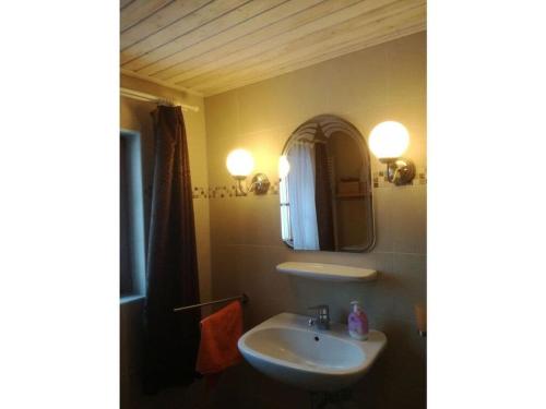 Holiday home Goldegg في Artstetten: حمام مع حوض ومرآة