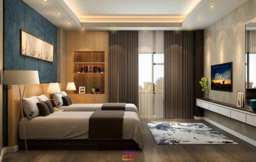 Un dormitorio con una cama grande y una ventana en Book airport en Arnavutköy
