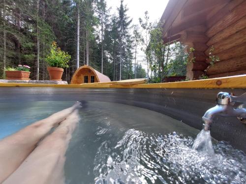 un bassin d'eau avec un robinet dans l'établissement Ferienhaus - Chalet - Lechtraum, à Stanzach