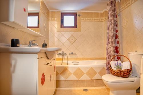 a bathroom with a sink and a toilet and a tub at Villa Maria in Roussospítion