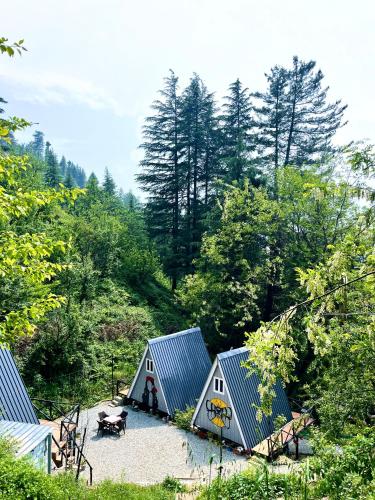 an aerial view of a cabin in the woods at The Heavens Place in Nagar