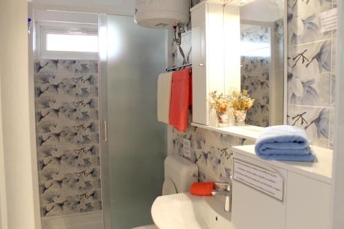 a bathroom with a shower and a toilet and a sink at Villa Aurelia Vodice in Vodice