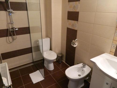 a bathroom with a toilet and a sink at Schassburger Tor in Sighişoara