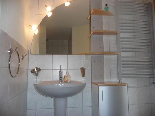 a bathroom with a sink and a mirror at Vakantieappartement Eldeufer II in Plau am See