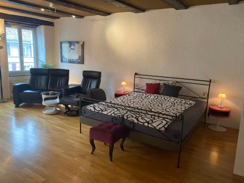 Postel nebo postele na pokoji v ubytování Joline private guest apartment Studio feel home