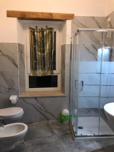 a bathroom with a shower and a toilet and a sink at Affittacamere Valentina in Verona