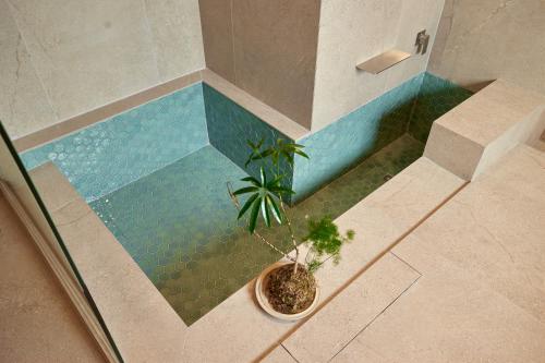 a potted plant sitting on the floor of a pool at PBr7 Hotel Unusual Stay in Gyeongju