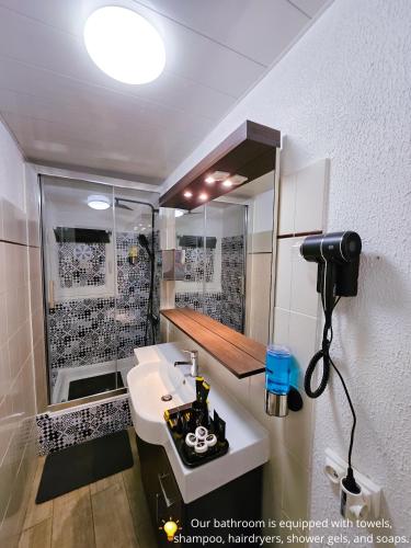 une salle de bain avec un lavabo et une douche dans l'établissement Giulia House Fécamp - Seaside - Four Stars, à Fécamp