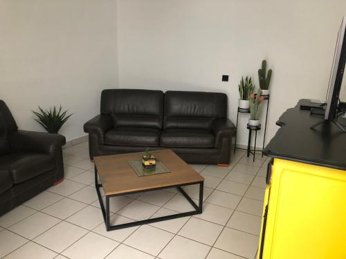 un salon avec un canapé et une table basse dans l'établissement La petite pétillante, à Reims