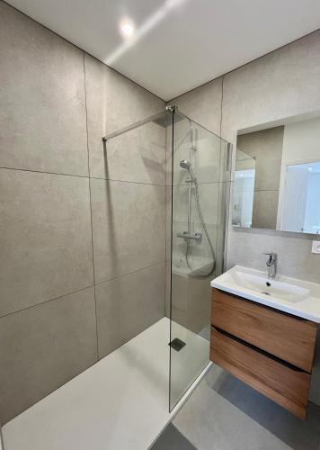 une salle de bain avec douche et lavabo dans l'établissement Masha *CLIM* proche hospital, à La Tronche