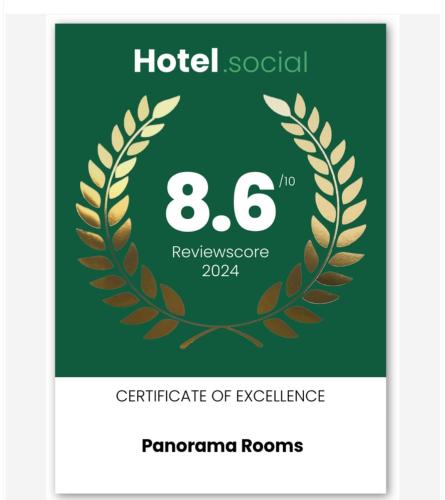 Panorama Roomsに飾ってある許可証、賞状、看板またはその他の書類