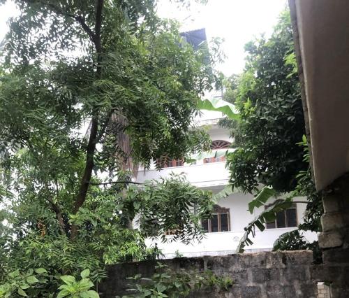 un edificio blanco con árboles delante de él en SARMA VILLA, en Tirunelveli East