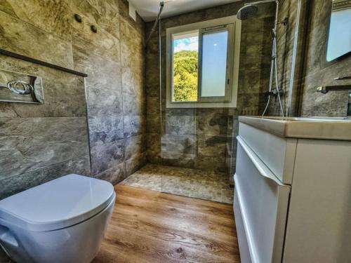 une salle de bain avec toilettes, douche et lavabo dans l'établissement Studio Picaud proche front mer, à Cannes