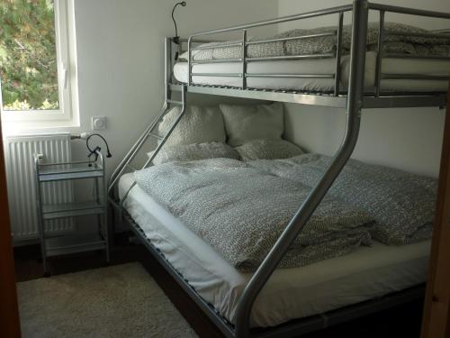 een slaapkamer met een stapelbed in een kamer bij Les Myosotis in Les Deux Alpes