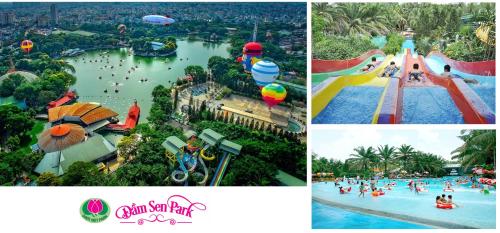 a collage of four pictures of a water park at Min House Studio F3 - Tang 3 in Ho Chi Minh City