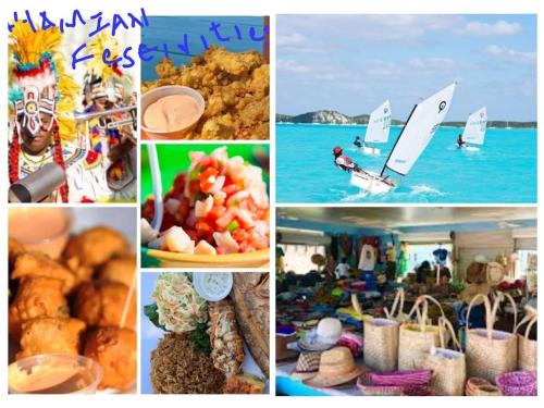 kolaż zdjęć żywności i oceanu w obiekcie Exuma Bay Rentals Unit #1 w mieście Moss Town