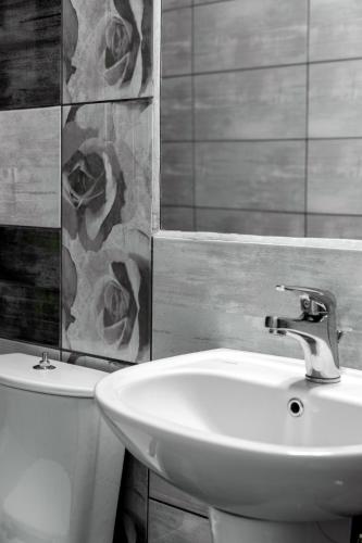 a bathroom with a sink and a toilet at Vila Aleka in Nei Poroi