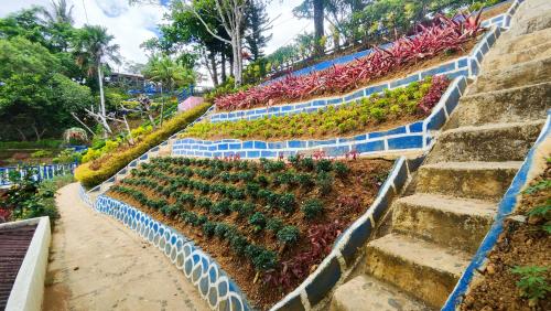 a set of stairs with plants on them at Island Skyview Resort - JVR by Hiverooms in Balamban