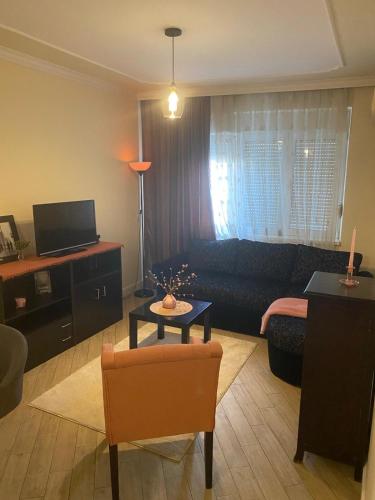 a living room with a couch and a table at Apartman Bitef Skadarlija in Belgrade