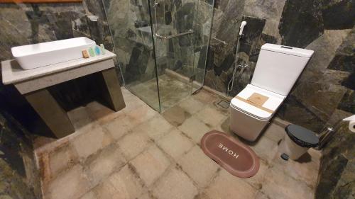 a bathroom with a toilet and a sink and a shower at Ceylon Resort in Wilpattu