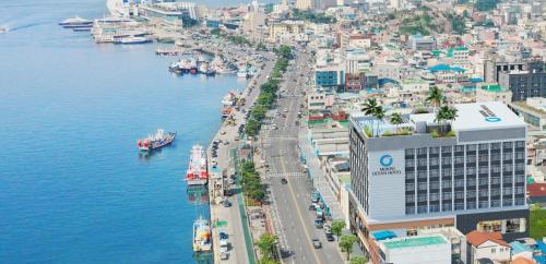 an aerial view of a city next to the water at Mokpo Ocean Hotel in Mokpo