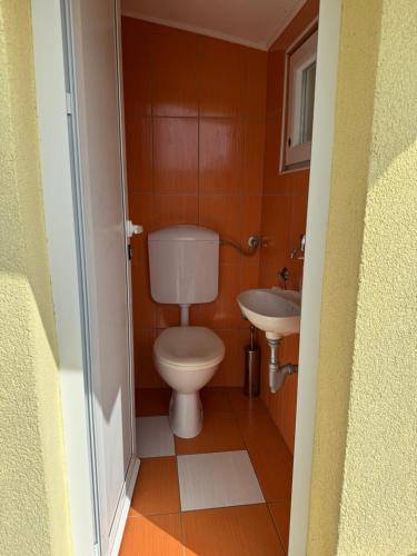 a small bathroom with a toilet and a sink at TRIBUNJ PRIVATE HOUSE in Tribunj