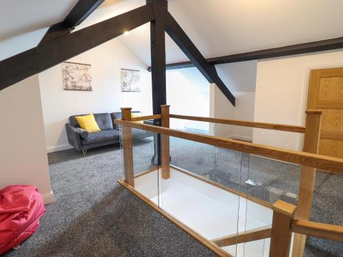 a view of the living room from the second floor at Trysorau Bach 2 in Llanrwst