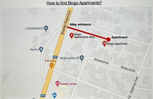 een kaart van het voorgestelde snijpunt van de eerste bypass en aazes bij Bingo Apartments in Banja Luka