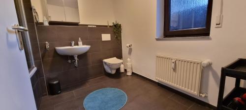 een badkamer met een wastafel en een toilet bij TAKAppartement Dormagen in Dormagen