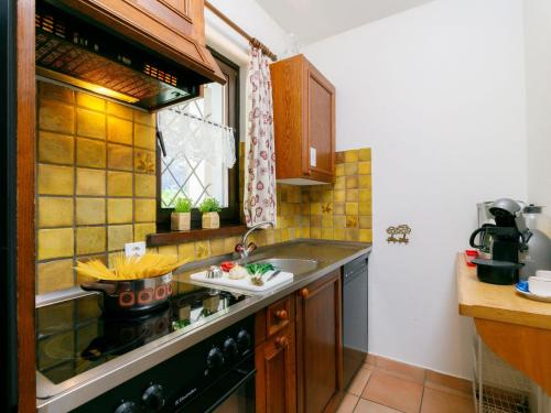 uma pequena cozinha com um lavatório e um fogão em Apartment Residence Miralago - Utoring Apt- B16 by Interhome em Piazzogna