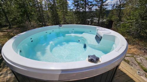 a hot tub in the middle of the woods at Ekornredet (The Squirrel Nest) in Kongsberg