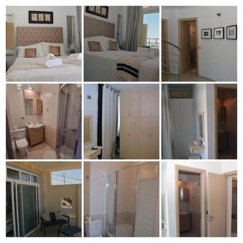 a collage of photos of a hotel room at Luxury house Makry gialos 200m to the beach 6 pers in Makry Gialos