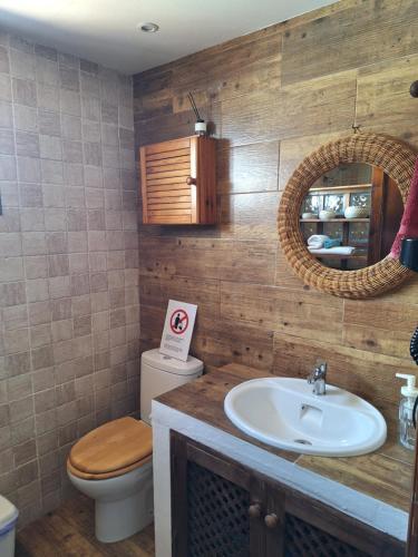 a bathroom with a sink and a toilet and a mirror at Cocorelax 2 Otro Lugar de Relax en Lanzarote in Guatiza