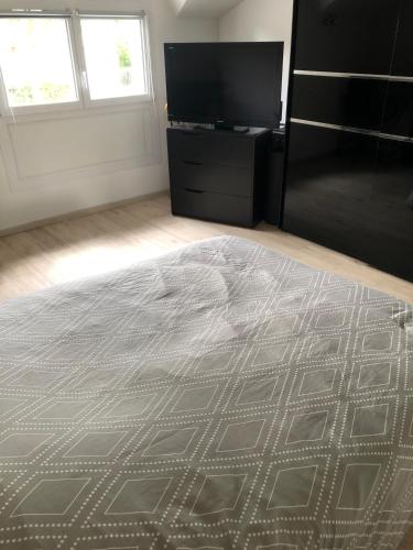 une chambre avec un lit et une télévision à écran plat dans l'établissement Chambres chez Philippe, à Ludres