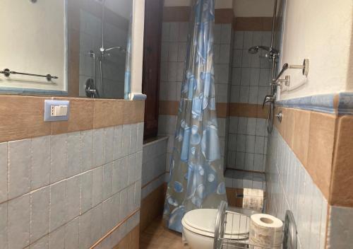 a bathroom with a toilet and a shower at Casa Per 4 in Porto Santo Stefano