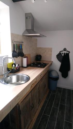 une cuisine avec un évier et un plan de travail dans l'établissement Le Petit Soleil, à Isserpent