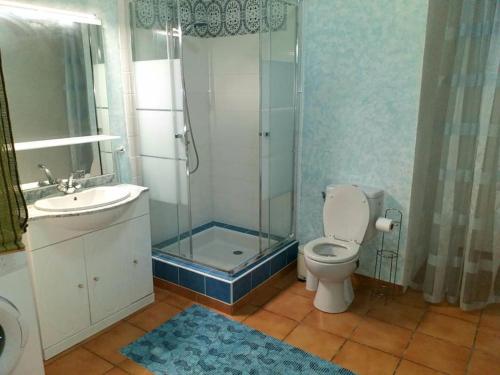 une salle de bain avec une douche, des toilettes et un lavabo dans l'établissement The Secret Garden, à Rodès