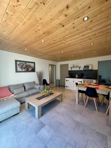 un salon avec un canapé et une table dans l'établissement Le Gîte des poiriers, à Uzès