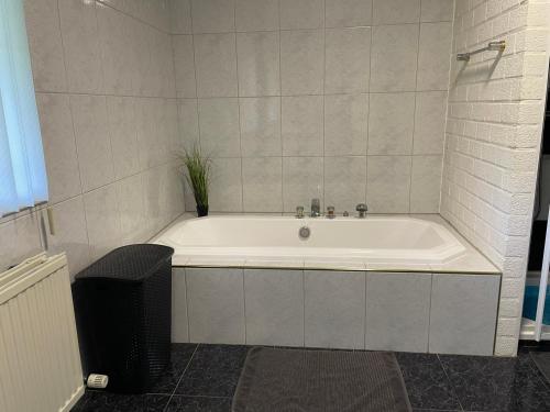 a bathroom with a tub with a plant in it at Vakantiewoning Villa 35 in Maasmechelen