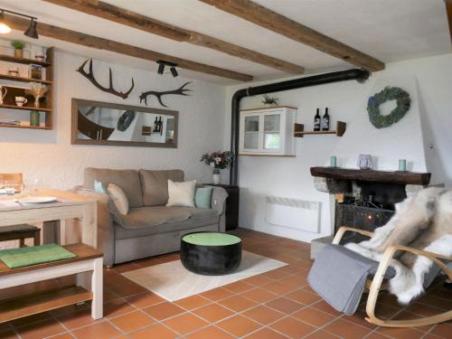 a living room with a couch and a fireplace at Holiday Home Rustico Montanara by Interhome in Leontica