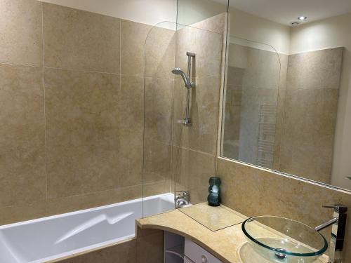 a bathroom with a shower and a sink and a tub at Le Clos Saint Nizier Troyes - Cathédrale- PARKING - WIFI in Troyes