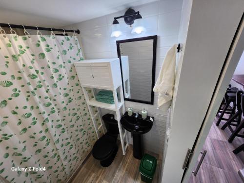 ein Bad mit einem Waschbecken und einem Spiegel in der Unterkunft Sea Breeze inn 101 in Providencia