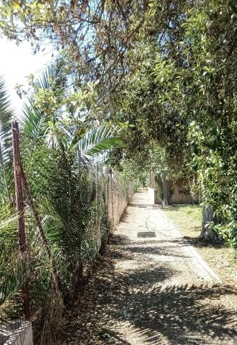a dirt road with a fence and trees at Casa Vacanze Eloise in Quartu SantʼElena