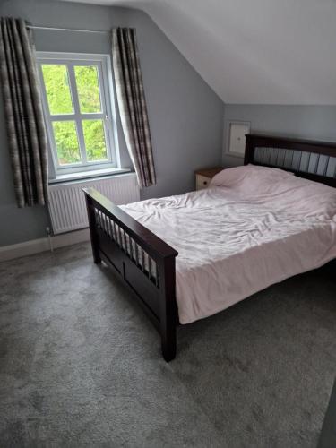 een slaapkamer met een bed en een groot raam bij Ashbury in Ballinasloe