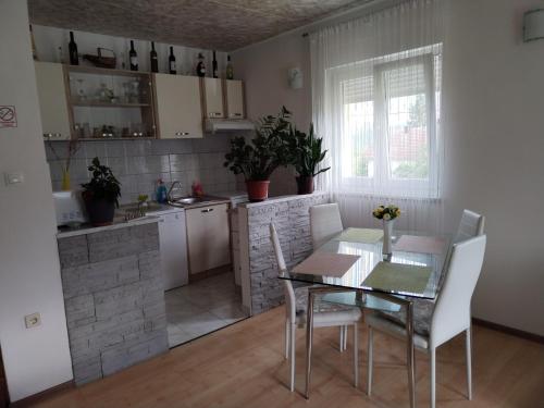 a kitchen and dining room with a table and chairs at Yellow Rose in Rakovica